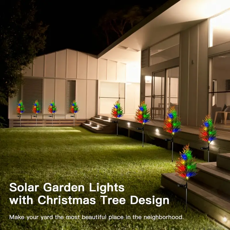 2pcs Solar Christmas Tree Lights IP65 Waterproof, Solar Power Stake LED Outdoor Lighting, Colorful Flickering Pine Lights For Yard Patio Lawn Pathway Christmas