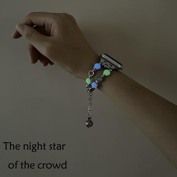 Adjustable handmade luminous pearl strap compatible with Apple Watch series 7/6/5/4/3/2/1 SE jewelry beaded bracelet with essential oil/perfume storage pendant