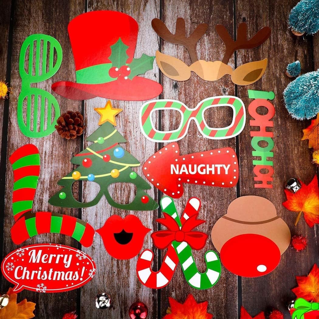 32 pieces of Christmas photo booth props-Christmas games for party supplies-picture background decoration set party gifts-Games suitable for children and adults-Selfie holiday Christmas photography photos