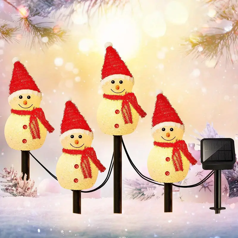 1 Set Solar Snowman Garden Stakes Lights Set, Outdoor Solar Snowman Santa Lights Christmas Yard Decorations, Solar Snowman Stake Lights, Waterproof Snowman Landscape Path Lights, For Patio Yard Porch