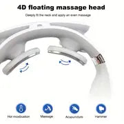 Hot Compress Pulse Kneading Neck Massager Deep Tissue 4 Massage Heads Neck Massager Electric Massager - White