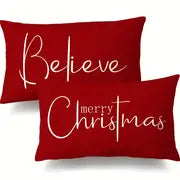 2pcs Christmas Throw Pillow Covers, Christmas Farmhouse Ornaments Believe Holiday Decor Throw Pillow Covers, For Home Sofa, Double Sided Printing, 11.8x19.7 Inch, Set Of 2, Pillow Inserts Not Included