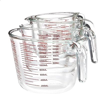 Glass measuring cup set, 4-piece set including 1, 2, 4 and 8 cup sizes, transparent