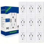 2/10 Packs, 5V/4.8A USB Outlet, Upgraded Electrical Wall Outlet With Dual High-Speed USB Ports, Duplex 15A Tamper Resistant USB Outlets Receptacle, Overcurrent Protection, ETL Listed, White