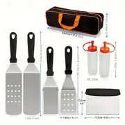 3PCS BBQ Griddle Accessories Set, Stainless Steel Barbecue Tools Kit, Flat Top Metal Scraper For Outdoor Barbecue Iron Plate BBQ Camping Cooking Outdoor Sports Picnic Travel Summer Essential Beach Vacation Essential