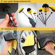 7pcs/set, Electric Drill Brush Set, Power Scrubber Brush With Extension Rod, Drill Brush Attachment, Multipurpose Power Cleaning Scrub Brush, Suitable For Bathroom, Tub, Tile, Corner, Floor, Car Wheel, Dead Corner, Cleaning Supplies, Cleaning Tool