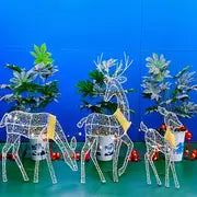 3pcs/set Lighted Up Deer Garden Sculpture Christmas Decorations, White Glittered, Fawn And Reindeer Statue, Christmas Lighted Outdoor Decor For Front Yards Garden Lawn Patio Home