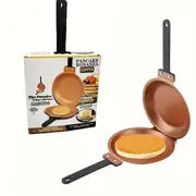1pc Steel Double Pan, The Perfect Pancake Maker, Nonstick Easy To Flip Pan, Double Sided Frying Pan For Fluffy Pancakes, Omelets, Cooking Eggs Frittatas & More! Pancake Pan Dishwasher Safe Large, Non-stick titanium copper & ceramic