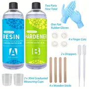 Clear Epoxy Resin Art Resin Kit 16oz Crystal Jewelry Resin 2 Parts Epoxy Resin Kit With Bonus Measuring Cups & Droppers & Wooden Sticks & Finger Cots And Gloves