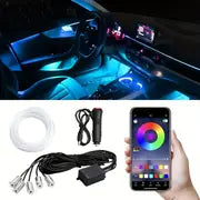 19.69 Feet Car LED Strip Light, RGB Interior Car Ambient Lights, 5-In-1 With 236.22 Inches Multicolor Dash Ambient Interior Lighting Kits, Music Mode Sound Active And Mobile APP Wireless Control,Compatible With All Car Models.