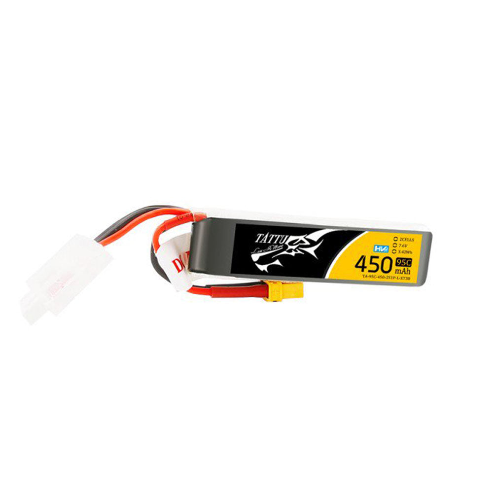 Tattu 450mAh 7.6V HV 95C 2S Lipo Battery - Long Size (XT-30)