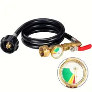 1pack New Updated With Pressure Gauge 36" Propane Refill Adapter Hose,350PSI High Pressure Camping Grill(QCC/Type1 Inlet) 1LB Propane Gas Tank Adapter Connector With ON-Off Control Valve