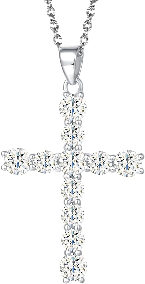 Yellow gold-plated sterling silver cubic zirconia Cz simulation diamond cross cross pendant necklace jewelry Easter gift for women and girls, 18"silver chain nice gift jewelry box