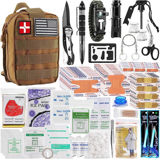 Survival First Aid Kit, Molle Medical Pouch 282PCS Outdoor Emergency Survival Gear and Equipment for Hiking Camping Hunting Car Boat Home Travel and Adventures, for Him Men