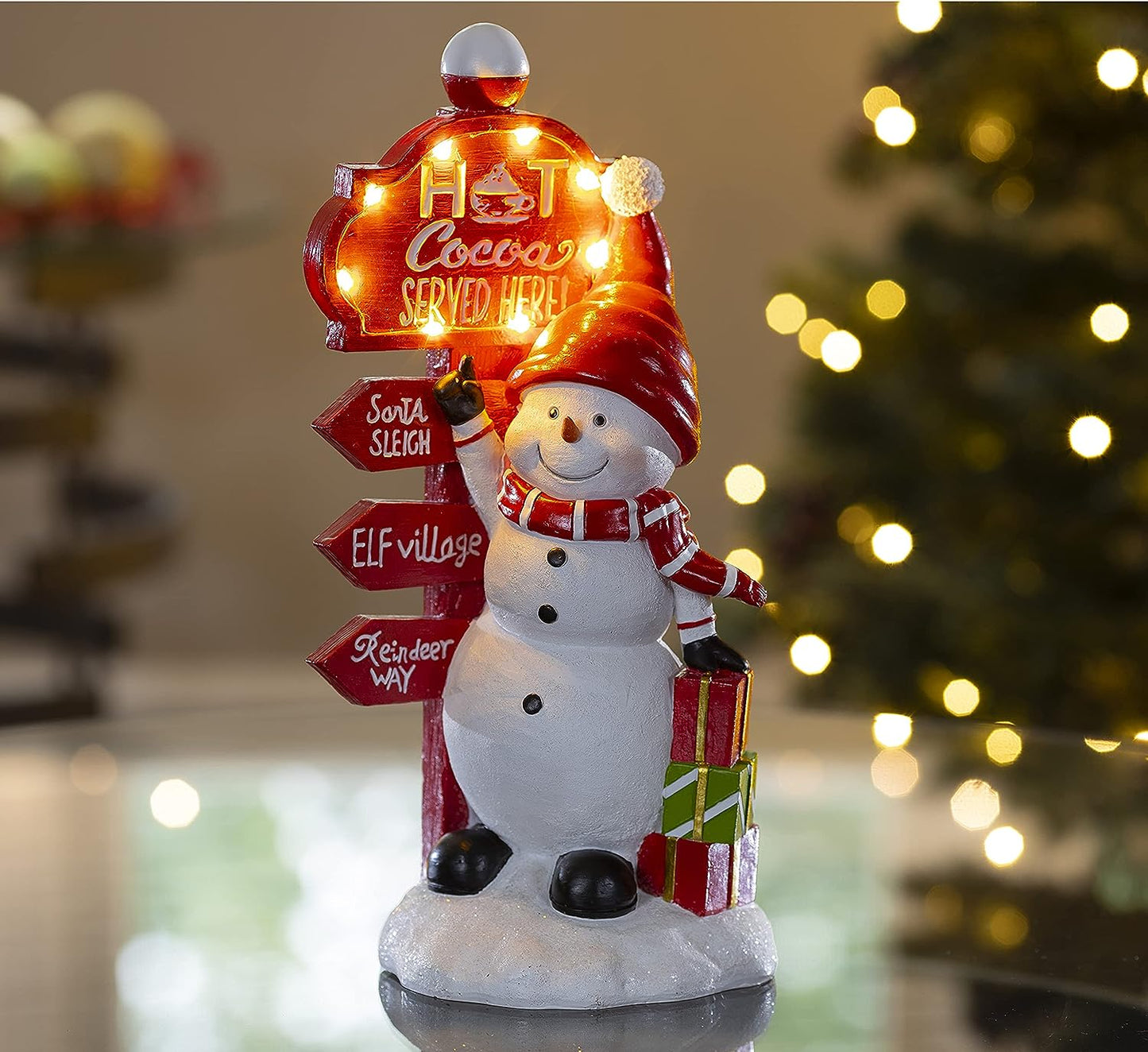 Christmas snowman decoration, Christmas figurines, resin snowman luminous decoration, indoor luminous snowman, LED holiday lighting, snowman indoor holiday fiber optic decoration