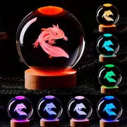 1pc 3D Axolotl Laser Engraved Crystal Ball Lamp, Multi-coloured Night Light, Send To Girlfriend Classmate Wife Children Creative Birthday Gift Glass Ball Living Room Bedroom Home Decoration