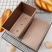 1pc Pullman Loaf Pan With Lid, Beasea Non-Stick Bakeware For Baking Bread, Carbon Steel Corrugated Bread Toast Box Mold With Cover, Baking Tools, Bread Mold ,Toast Baking, Cake Mold For Oven Baking (Golden)