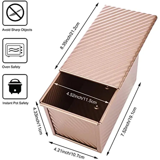1pc Pullman Loaf Pan With Lid, Beasea Non-Stick Bakeware For Baking Bread, Carbon Steel Corrugated Bread Toast Box Mold With Cover, Baking Tools, Bread Mold ,Toast Baking, Cake Mold For Oven Baking (Golden)