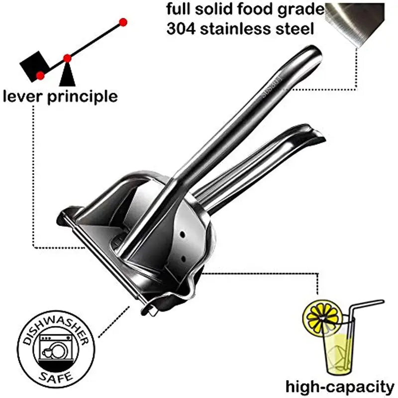 Freshly Squeezed Juice at Home: 1pc Manual Juicer with Large Capacity Stainless Steel Citrus Press for Pomegranate, Orange, Watermelon, Grape Juice - Preserve Nutrients for Healthy Homemade Juice!