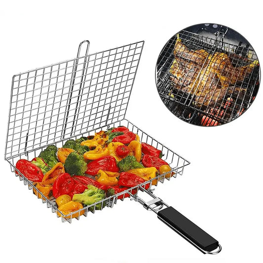 Upgrade Your BBQ Game with This Large Capacity Folding Stainless Steel Barbecue Mesh Basket!