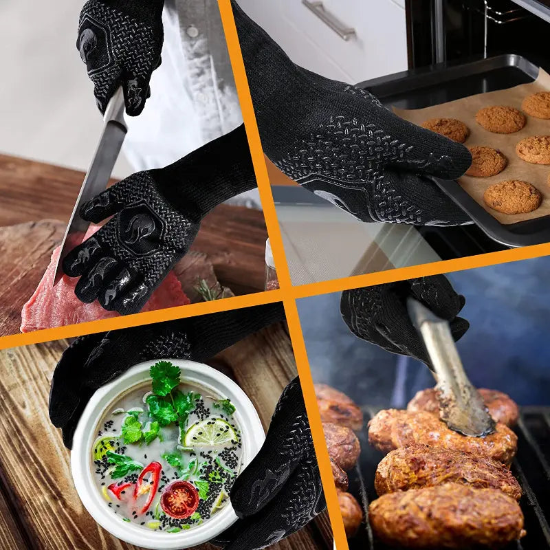 1pc, 1472°F Heat Resistant Gloves, BBQ Fireproof Gloves, Grill Cut-Resistant Gloves , Non-Slip Silicone Oven Gloves, Kitchen Safe Cooking Gloves For Oven Mitt, BBQ Tools, BBQ Accessories, Grill Accessories, School Supplies, Back To School