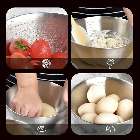 3pcs Stainless Steel Mixing Bowls: The Perfect Kitchen Accessory for Every Home!