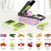 12pcs/16pcs/Set, Vegetable Chopper, Multifunctional Fruit Slicer, Handle Food Grater, Vegetable Slicer, Cutter With Container, Onion Mincer Chopper With Multiple Interchangeable Blades, Household Potato Shredder, Kitchen Stuff, Kitchen Gadgets