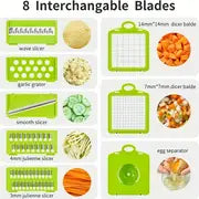 12pcs/16pcs/Set, Vegetable Chopper, Multifunctional Fruit Slicer, Handle Food Grater, Vegetable Slicer, Cutter With Container, Onion Mincer Chopper With Multiple Interchangeable Blades, Household Potato Shredder, Kitchen Stuff, Kitchen Gadgets