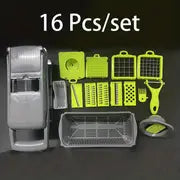 12pcs/16pcs/Set, Vegetable Chopper, Multifunctional Fruit Slicer, Handle Food Grater, Vegetable Slicer, Cutter With Container, Onion Mincer Chopper With Multiple Interchangeable Blades, Household Potato Shredder, Kitchen Stuff, Kitchen Gadgets