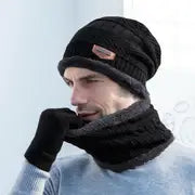 1set Winter Plus Velvet Thickened Warm Beanie Hat & Scarf & Gloves, For Men & Women Outdoor Activities