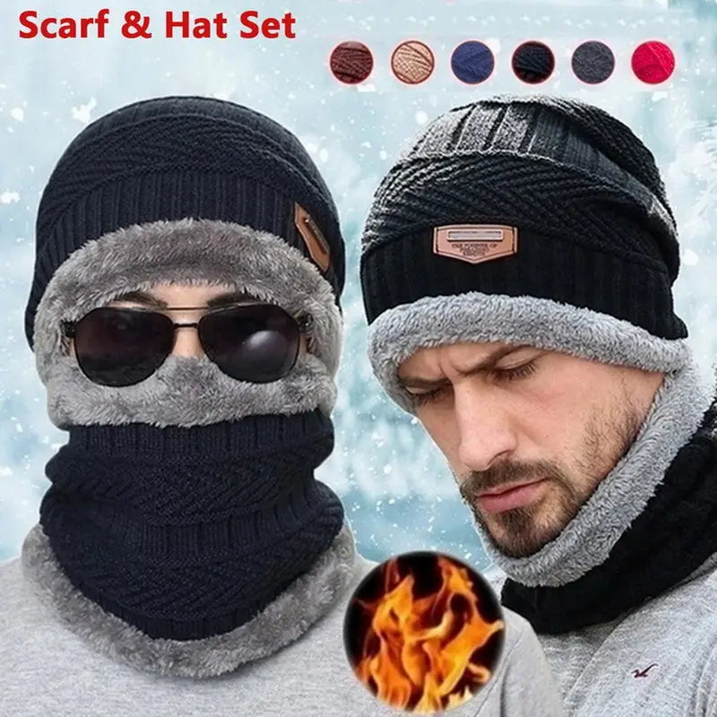 1set Winter Plus Velvet Thickened Warm Beanie Hat & Scarf & Gloves, For Men & Women Outdoor Activities
