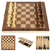 Premium Solid Wood Chess Set - 3-in-1 Foldable Board Game For Fun Puzzle Solving Halloween/Thanksgiving Day/Christmas gift