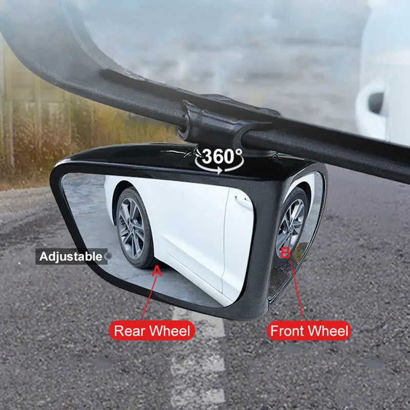2pcs 360 Degree 360° Rotatable 2 Side Car Blind Spot Convex Mirror Exterior Rear View Reversing Parking Auxiliary Mirror Safety Driving