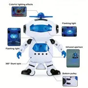 Christmas Music Walking And Dancing Robot Toy For Children, Flash, 360° Body Rotation, Fun Toy Character For Toddler Boys And Girls
