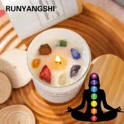 1pc Natural Crystal Candle ,Seven Chakra Therapy Stone Soy Candle ,Glass Cup Transparent Cup ,Christmas Aromatherapy Candle Gift Box,room Decor,home Decor