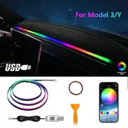 For Tesla For Model 3 For Model Y 2018-2023 LED Atmosphere Light,Car LED Lights Strip Accessories,USB Plug And Play App Control LED Lights For Car