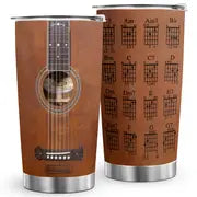 1pc Guitar Tumbler Cup With Lid 20oz Stunning Detailed Guitar Image With Chord Chart Kitchen Grade Stainless Steel Double Wall Insulation Mug