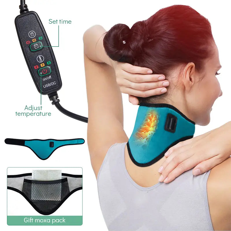 1pc Electric Heating Neck Brace Massager Cervical Vertebra Fatigue Neck Strap Moxibustion Health Care Tool USB Without Charger