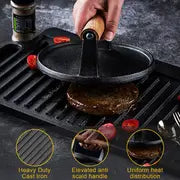1pc, Cast Iron Grill Press For Perfectly Seared Bacon, Steak & Sandwiches | Equalized Weight Distribution | Food-Grade Press With Wood Handle |Round | Square