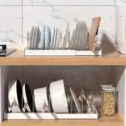 1pc Kitchenware Space-Saving Pull-Out Drawer Shelf With Expandable Pot Lid Holder, Countertop And Cabinet Utensil Storage Rack, For Storing Dish, Bowl And Pot Lid, Kitchen Supplies