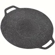 1pc Cast Iron Pan, Pizza Pan, Double Handled Cast Iron BBQ Pan For Dosa, Tortillas, Nonstick Round Griddle Grill Pan For BBQ, Round BBQ Griddle With Handle, Multifunctional Stove Plate For Meats, Pancakes, Kitchen Accessories