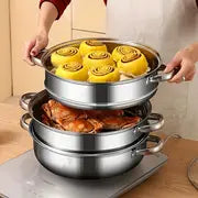 2pcs/3pcs Stainless Steel Steamer, Thickened Material, Durable And Easy To Wash!