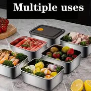 4 Sets Stainless Steel Fresh-keeping Box, Refrigerator Cooler Storage Box, Sealed Anti-overflow Bento Box, Picnic Lunch Box, Meal Prep Square Box, For Camping Picnic And Beach, Home restaurant Kitchen Supplies