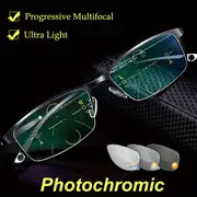 1pc Men's Smart Photochromic Progressive Multifocal Glasses,unisex Glasses TR90 Computer Auto Zoom Glasses