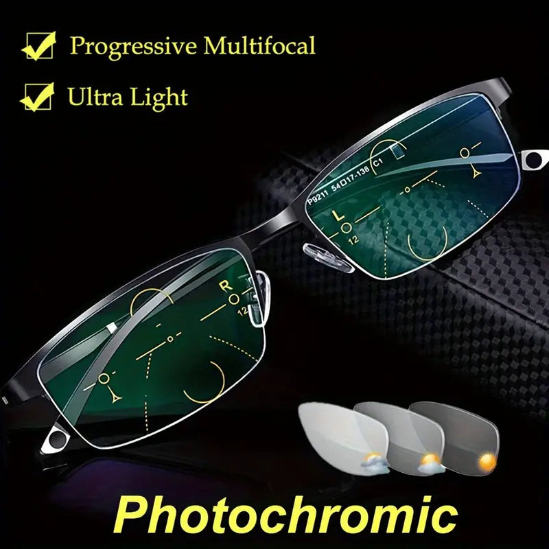 1pc Men's Smart Photochromic Progressive Multifocal Glasses,unisex Glasses TR90 Computer Auto Zoom Glasses