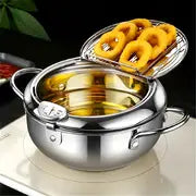 1pc Deep Fryer, Stainless Steel With Temperature Control And Lid, Japanese Fryer, Uncoated Deep Fryer, Compatible With Gas Stove, Induction Cooker, Electric Stove And Other Stoves