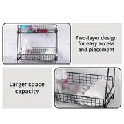 1pc 2-Tier Kitchen and Bathroom Spice Rack - Wire Basket Storage Container for Countertop Shelf Organization - Black and White - Home Kitchen Supplies