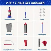 3 In 1 Kids Baseball Toy Set, For Kids 3-5 Years Old, With Hanging Ball Holder/Standing T-BALL/Auto Launcher/6 Baseballs, Adjustable Height Toddler Baseball Set Indoor Outdoor Sports Gift Toy