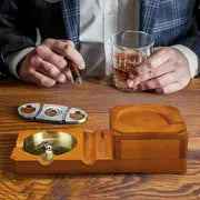 1pc Cigar Ashtray, Whiskey Glass Tray And Wooden Ashtray, Removable Outdoor Ashtray, Cigar Accessories Gift Set With Cigar Clippers, Great Decorations For Home Office, Cigar Gifts For Men