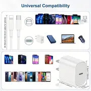 3 Sets PD 20W Fast Chargers + 39.37inch Cables For Apple, For IPhone/iPad